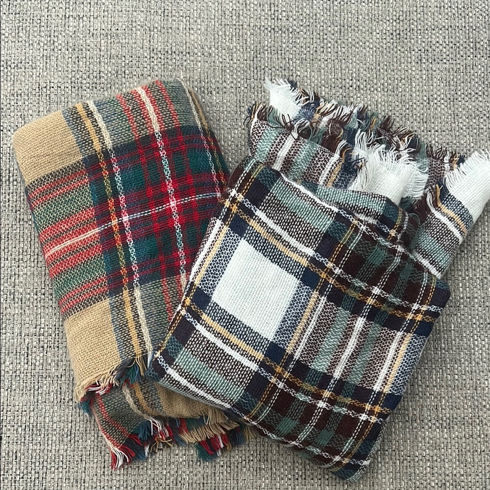 Plaid Fringe Scarves Set